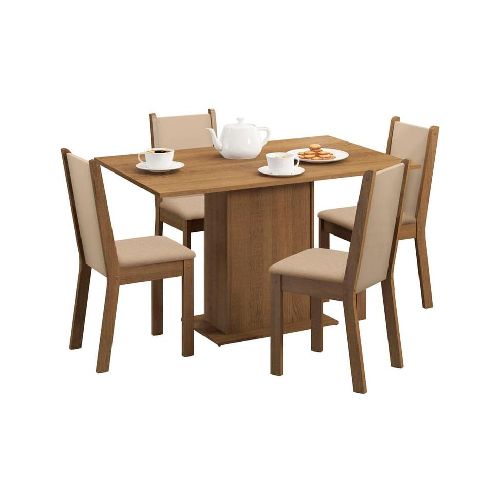 Juego de Comedor Madesa Talita con 4 Sillas Marron Creme - Elektra, Tu Familia Vive Mejor