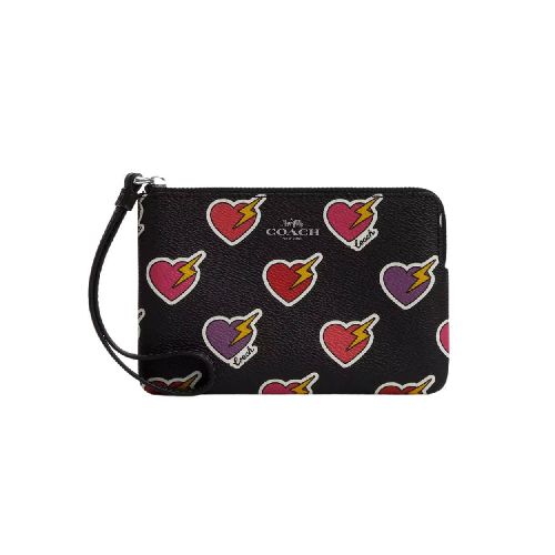 Monedero Coach Heart Bolt Corner Zip color negro - Elektra, Tu Familia Vive Mejor