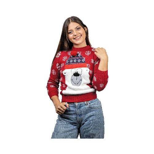 Suéter Oso Polar REV Suéter Divertido para Mujer, Ugly Sweater Rojo Talla Adulto Ideal Fiestas de Navidad - Elektra, Tu Familia Vive Mejor