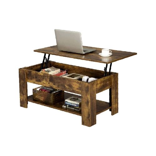 Mesa de Centro Elevable De Madera Con Compartimento Oculto Café - Elektra, Tu Familia Vive Mejor