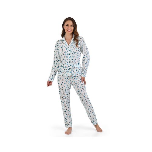 Pijama Pantalon Camisera Jevec Brush PJ2424 Hueso Estampado Flores - Elektra, Tu Familia Vive Mejor