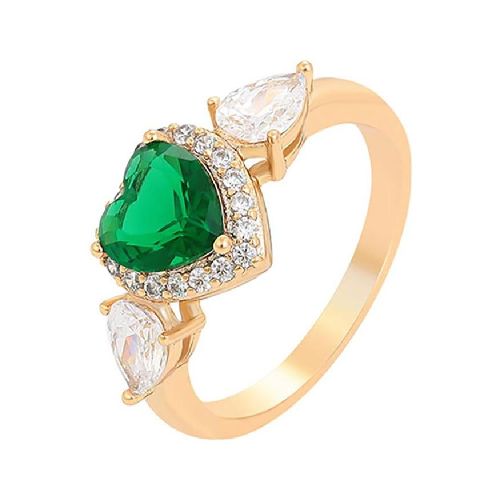 Anillo Compromiso Promesa Corazon Esmeralda Oro 14K Laminado Dorado 6 - Elektra, Tu Familia Vive Mejor