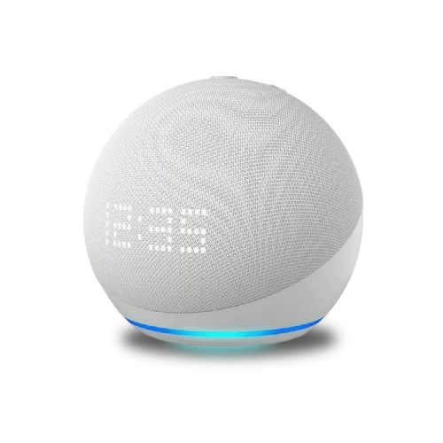 Asistente Virtual Echo Dot 5ta Gen Con Reloj Blanco - Elektra, Tu Familia Vive Mejor