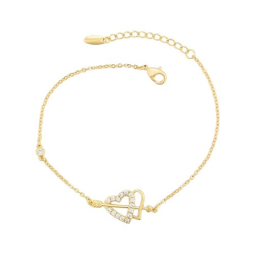 Pulsera Novios Corazones Cristales Austriacos Oro 14K Laminado - Elektra, Tu Familia Vive Mejor