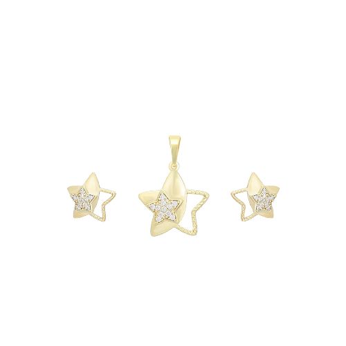 Set Collar y Aretes Estrella Swarovski Dama Oro 14K Laminado Dorado - Elektra, Tu Familia Vive Mejor