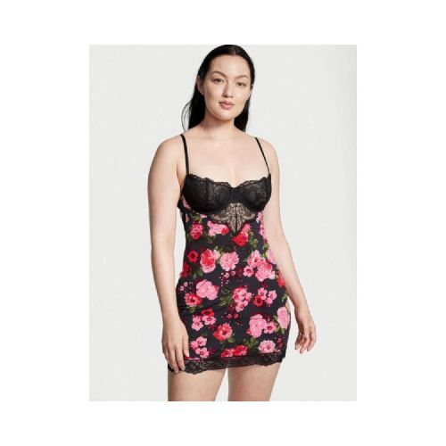 Victoria's Secret Camisón Mini Slip Floral Negro Talla Mediana - Elektra, Tu Familia Vive Mejor