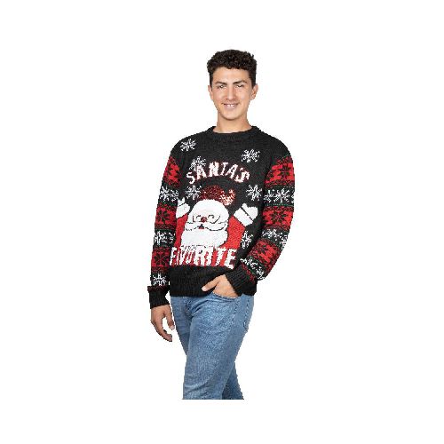 Suéter Santa Claus REV Suéter Divertido para Hombre, Ugly Sweater Negro Talla Adulto Ideal Fiestas de Navidad - Elektra, Tu Familia Vive Mejor