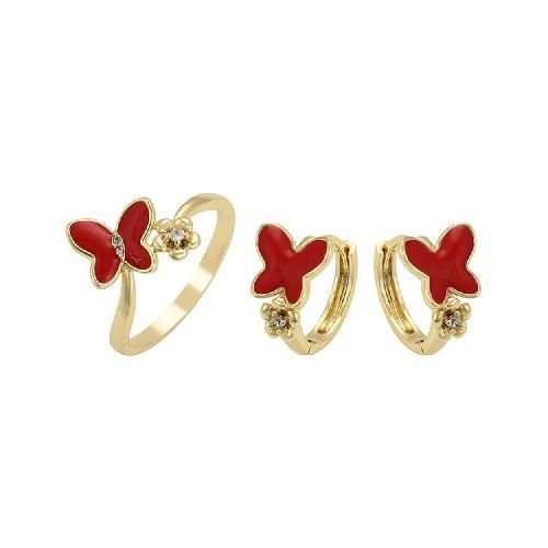 Aretes Y Anillo Mariposa Cristal Cristal Oro Laminado Dorado 6 - Elektra, Tu Familia Vive Mejor