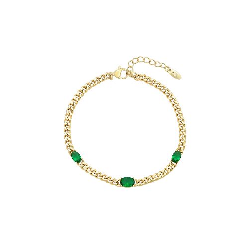 Pulsera Esclava Barbada Dama con Esmeraldas Oro 14K Laminado Dorado - Elektra, Tu Familia Vive Mejor