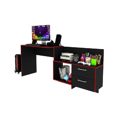 ESCRITORIO GAMER 2 CAJONES NEGRO/ROJO ME4179.0004 - Elektra, Tu Familia Vive Mejor