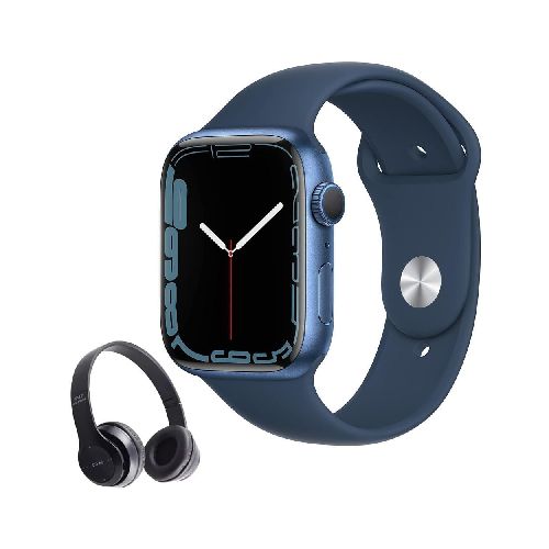 Apple Watch Series 7 45mm Azul (Reacondicionado) + Audífonos Bluetooth - Elektra, Tu Familia Vive Mejor