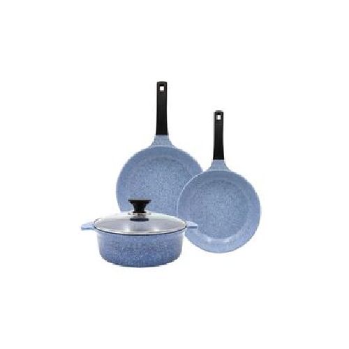 Set Queen Sense Olla Y Sartenes Con Tapa Azul SJM031-03