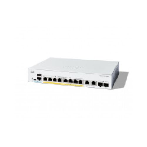 Switch Cisco Gigabit Ethernet Catalyst 1300, 8 Puertos PoE+ 10/100/1000Mbps + 2 Puertos SFP, 120W, 20 Gbit/s, 16000 Entradas - Administrable  