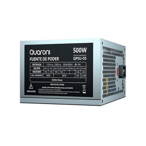 FUENTE DE PODER QUARONI SLIM 500W METALICO 24PINS QPSU-03  