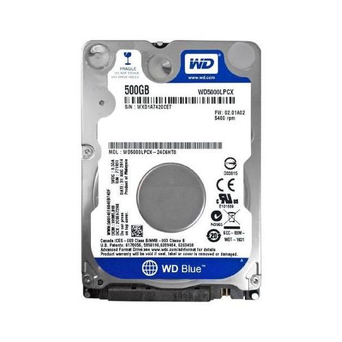 DISCO DURO INTERNO WD BLUE 2.5 500GB SATA3 6GB/S 16MB 5400RPM 7MM WD5000LPCX  