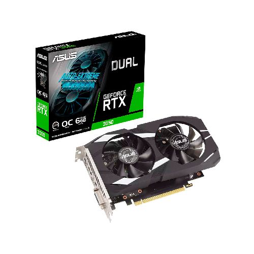 TARJETA DE VIDEO ASUS GEFORCE RTX 3050 6GB GDDR6 96BITS PCIE4 DP HDMI DVI 8K DUAL FAN DUAL-RTX3050-6G  