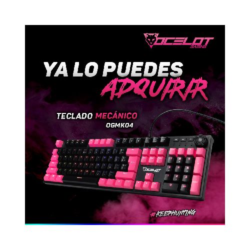 TECLADO MECANICO OCELOT EXTENDIDO RGB METALICO NEGRO-ROSA OGMK04  