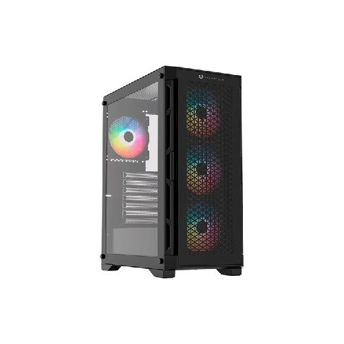 Gabinete Gamer Balamrush Carbono Twin Mate 5000 Frente Intercambiable Cristal- Mesh, Negro, BR-938839