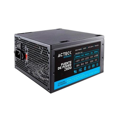 Fuente de Poder Acteck Z-600, 20+4 pin ATX, 120mm, 600W, Negro  