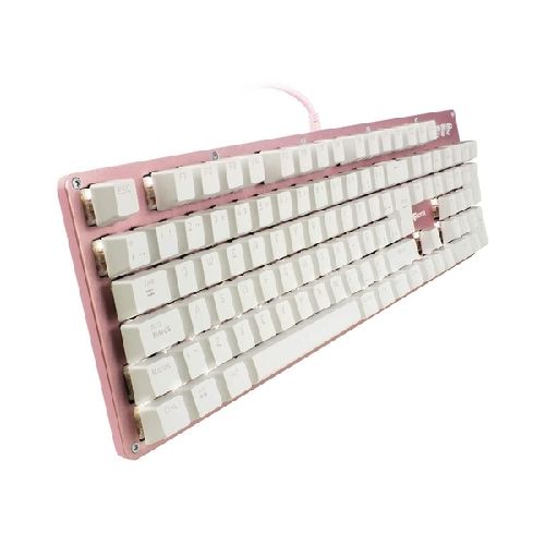 Teclado Gamer Game Factor KBG400, Teclado Mecánico, Switch KRED Blue, Alámbrico, Rosa (Español)  