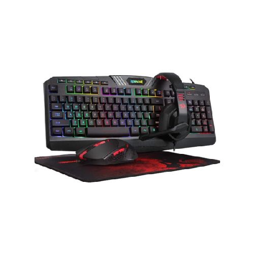 Kit de Teclado y Mouse Redragon S101-BA +Mouse M601+ Audífonos H120 + Mousepad P001, Alámbrico, USB, Negro (Español)  