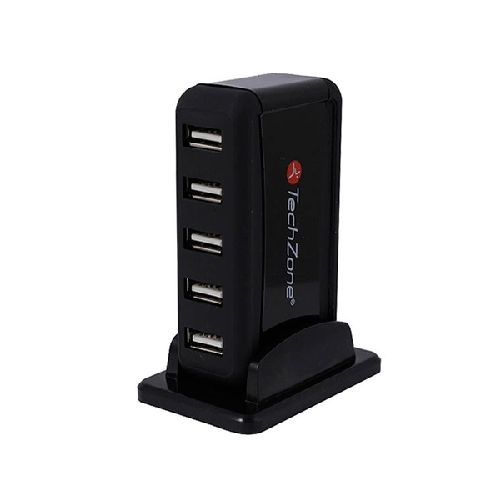 TechZone Hub USB 2.0 7 Puertos USB 2.0 Hembra, 480Mbit/s, Negro  