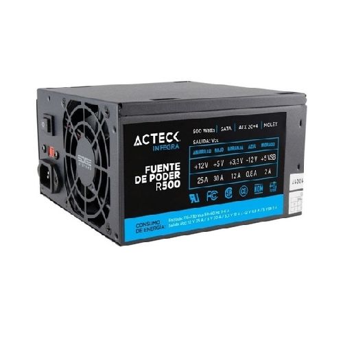 Fuente de Poder Acteck Blazar R-500, 20+4 pin ATX, 500W, Negro  