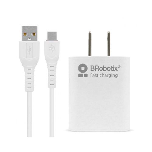 BRobotix Cargador de Pared 6001318, 5V, 1x USB-A, Blanco ? incluye Cable USB A - USB C  