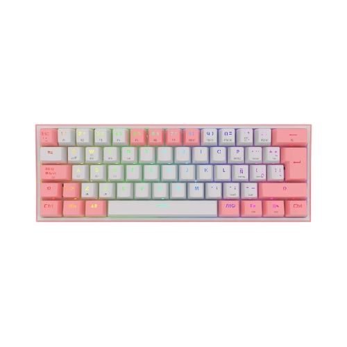 Teclado Gamer Inalambrico Mecanico 60% REDRAGON FIZZ PRO K616 / Redragon Switch / RGB / Blanco con Rosa / Español  