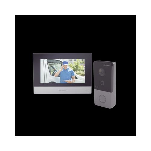 Kit de Videoportero Hikvision, IP Poe Estandar con llamada a App HikConnect, Apertura con tarjeta MIFARE, IP65, Soporta 1 Departamento, Modelo: DS-KIS603-P  