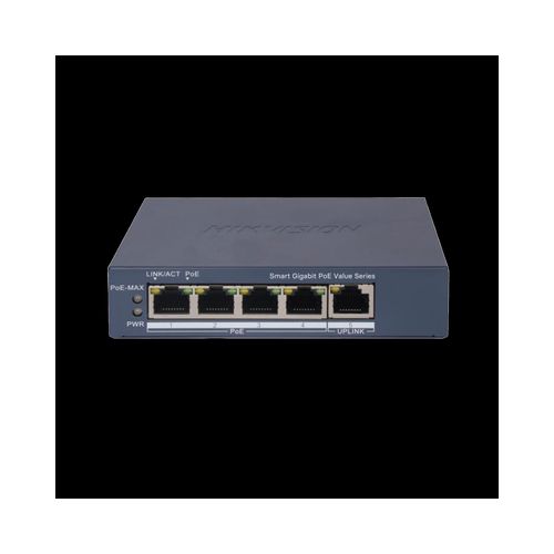 Switch Hikvision Gigabit PoE+, Administrable, 4 Puertos 1000 Mbps PoE+, 1 Puerto 1000 Mbps Uplink, Configuración Nube Hik-PartnerPro, Hasta 300 Metros, 45 Watts, Modelo: DS-3E1505P-EI/M  