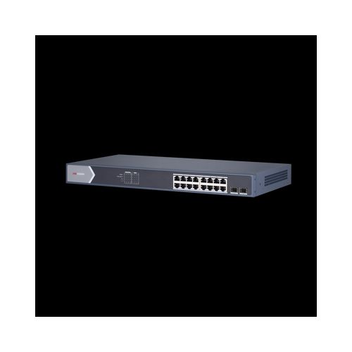 Switch Gigabit Hikvision PoE+, Administrable, 16 Puertos 1000 Mbps PoE+, 2 Puertos SFP, Configuracion Remota, Modelo: DS-3E1518P-SI  