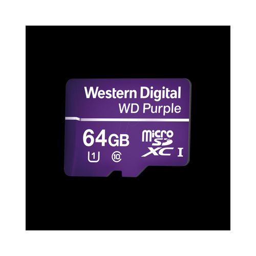 Memoria microSD de 64GB PURPLE, Especializada Para Videovigilancia, Modelo: WD64MSD  