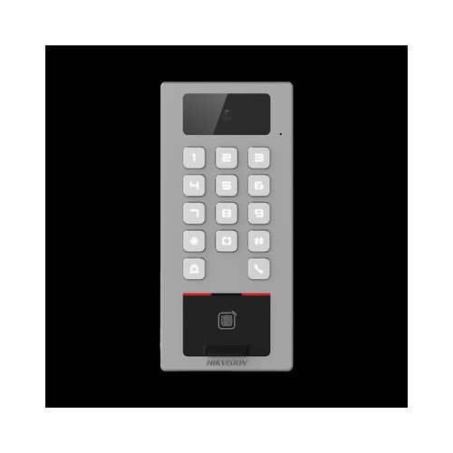 Lector Biometrico Hikvision, Teclado para Exterior, IP65, IK09, Videoportero Multiapartamento, Huella, Tarjeta, Código QR, PIN, Camara 2 MP, Modelo: DS-K1T502DBFWX-C   