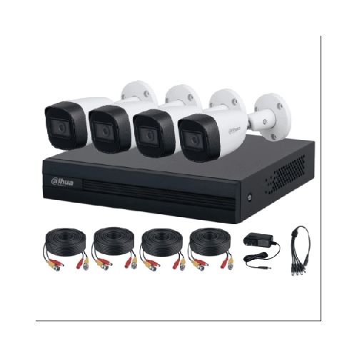 Kit De Vigilancia Dahua Cctv, Dvr 4 Canales, 4 Camaras Bala, 1mp, Ip67, Con Accesorios  