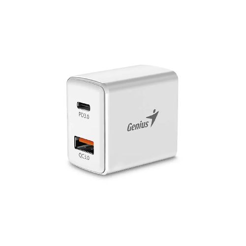 Reguladores, nobreaks y energia cargadores usb carro/casa genius 32590009401 Cargador De Pared Genius 20w, 2 Puertos (usb-c Y Usb-a), Incluye Cable Usb Tipo-c A Tipo-c, Color Blanco