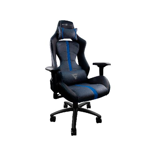 Silla Gamer Game Factor Cgc650 Bl, Tela Y Cuero Sintetico, Descansa Brazos Ajustable, Reclinable, Cojin Lumbar, Azul  