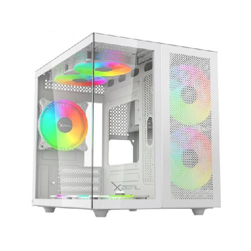 Gabinetes gabinetes computadora xzeal XZGAMC1W Gabinete Gamer Xzeal Cubo, Argb, Ventana Cristal, 2 Ventiladorest Frontales, Ventilador Trasero 120mm, Blanco