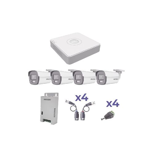 Kit De Vigilancia Hikvision Cctv, Dvr 4 Canales, 4 Camaras Colorvu, 2mp, Ip67, Con Accesorios  