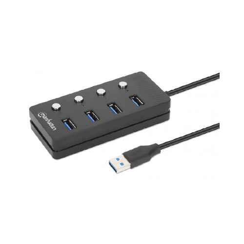 Hub Usb Manhattan, 4 Puertos, Cable 1.5 M, Velocidad 5000 Mbit/s, Usb A, 5gbps, Color Negro  