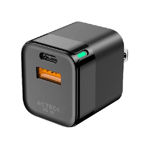 Cargador Acteck Energon Prime Carga Rapida, 1x Usb-a, 1x Usb-c, 20w  