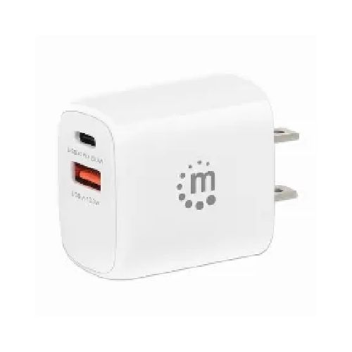 reguladores, nobreaks y energia cargadores usb carro/casa manhattan 406291 Cargador Usb De Pared Manhatta, Usb Tipo-c 20w, Usb A 18w, 3.0a, Blanco