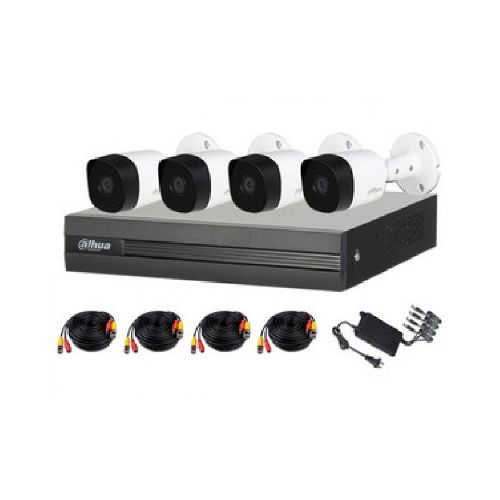 Kit De Vigilancia Dahua Cctv, Dvr 4 Canales, 4 Camaras Bala, 5mp, Ip67, Con Accesorios  