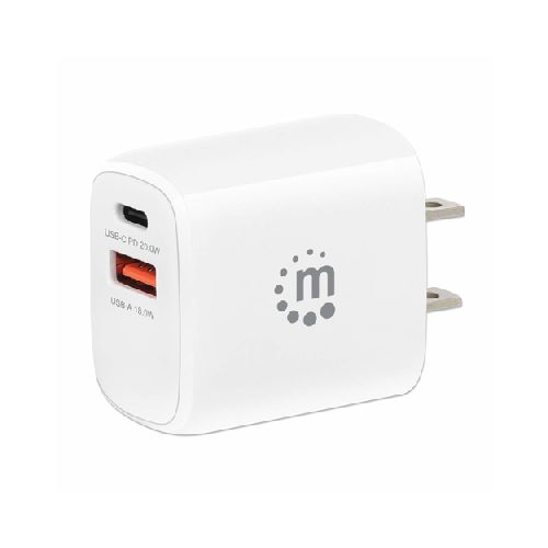 Cargador Usb De Pared Manhatta, Usb Tipo-c 20w, Usb A 18w, 3.0a, Blanco  