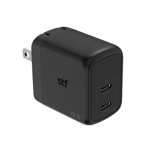 STF | Cargador de pared GaN | 3 Salidas 3A | 3 Puertos: 2 tipo C / 1 USB | Protección contra cambios de corriente