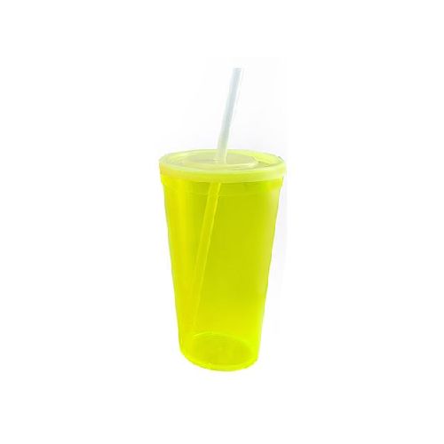 Vaso Maxi Jumbo 1000 ml con Tapa Policarbonato y Popote color Amarillo  TCP  