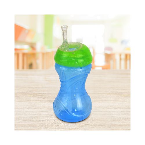 Vaso Nuby con Tapa y Popote para Niños, Color Azul Cielo.  