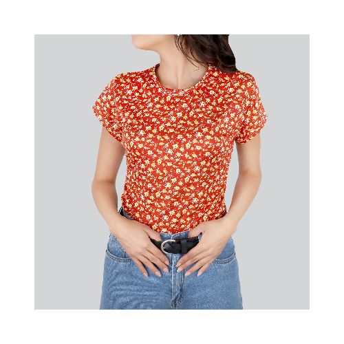 Blusa Casual color Naranja con Amarillo para Dama