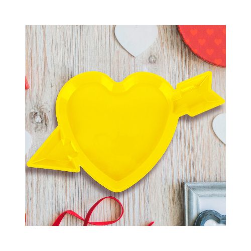 Plato de Plástico en Forma de Corazón, color Amarillo, 42x25cm  