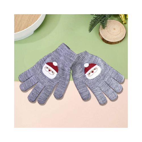 Guantes color Gris con Diseño de Santa Claus  